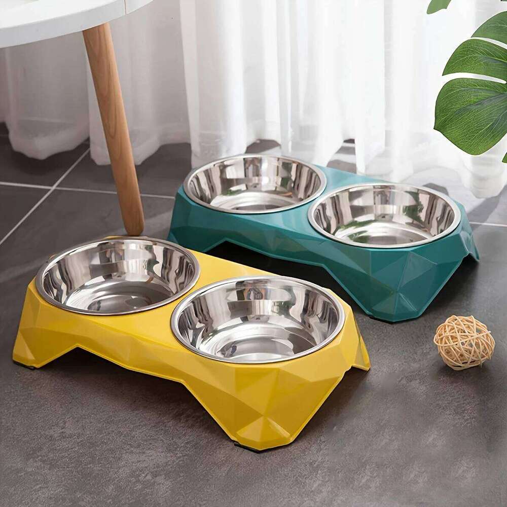 FGG Stainless Steel Double Upgraded Diamon Pattern Large Capacity Food Bowl for Dog Cat Non-slip Pet Water Feeder Bowls 26W0330