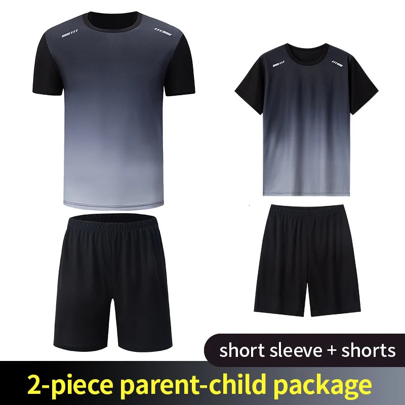 2-Piece Teenagers To Adults Parent-child Quick-drying Short-sleeved Sports Suit Mens Casual Round Neck Shirt Elastic Waist Pant 260330