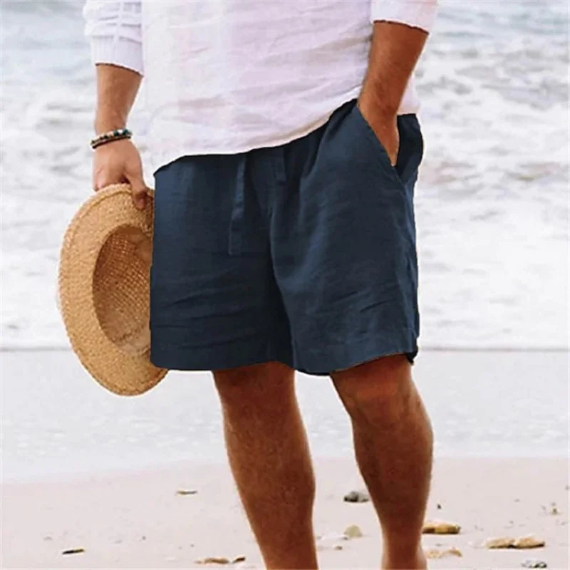 2026 Mens Cotton Solid Color Short Lightweight Gym Pants Linen Beach Shorts Men Jogging Sport Large Short Homme 260327