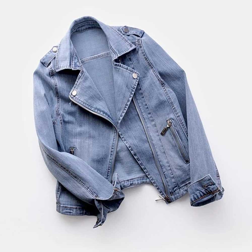 Spring and Autumn Trend New style Fashion Denim Jacket for Women Suit Collar Motorcycle Jacket coat Slim Fit Trendy TopT260328