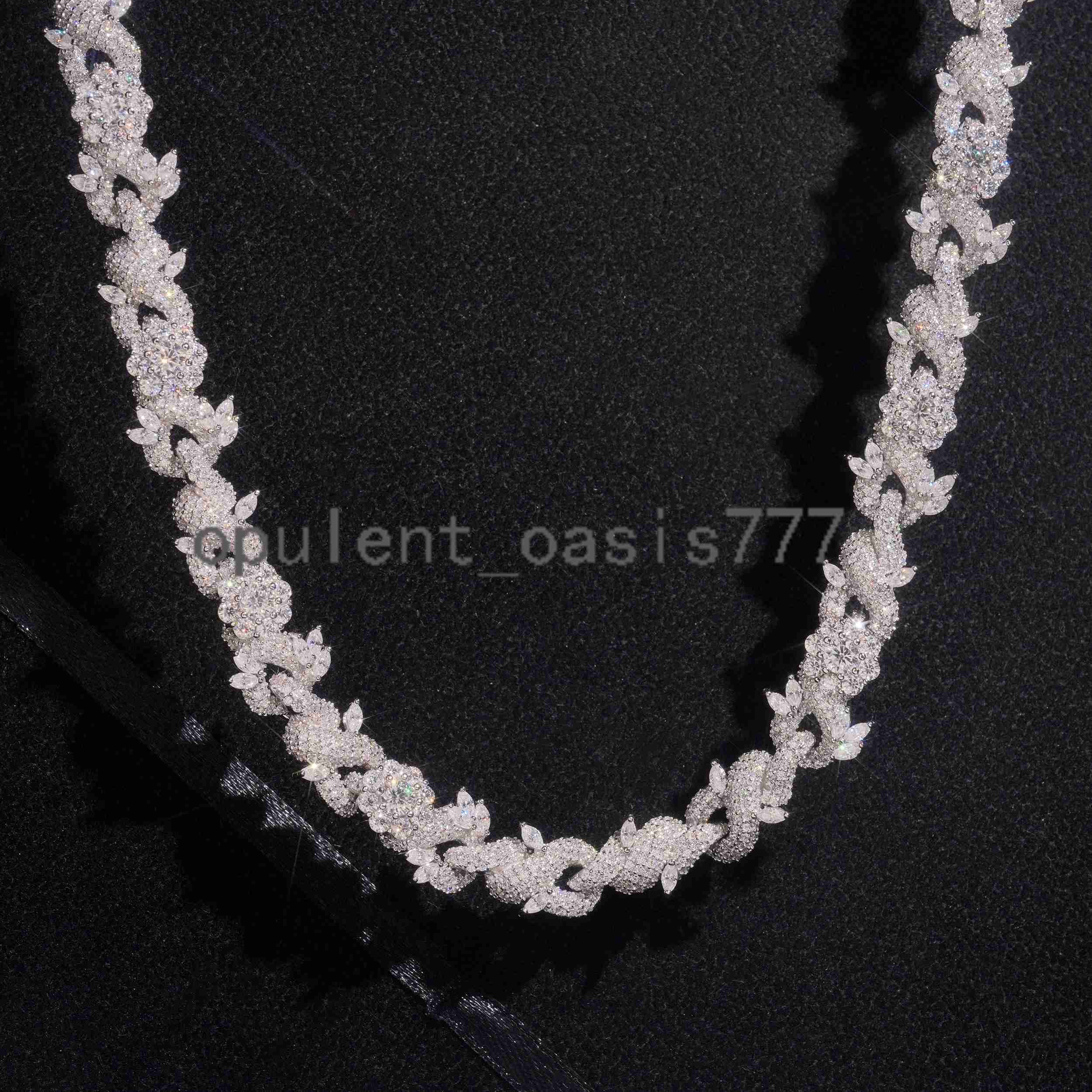 12MM Sterling Silver Moissanite Diamond Iced Out Men Necklace Jewelry Infinity Chain Link With Flower