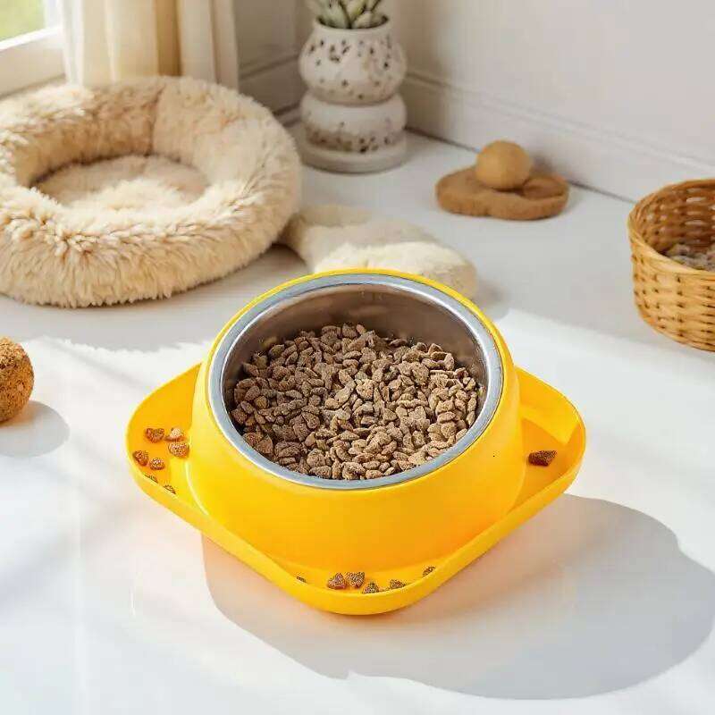 Tilted Stainless Steel Pet Bowl - Anti-Knock Dog/Cat Food Basin, Cervical Spine Protection 26W0330