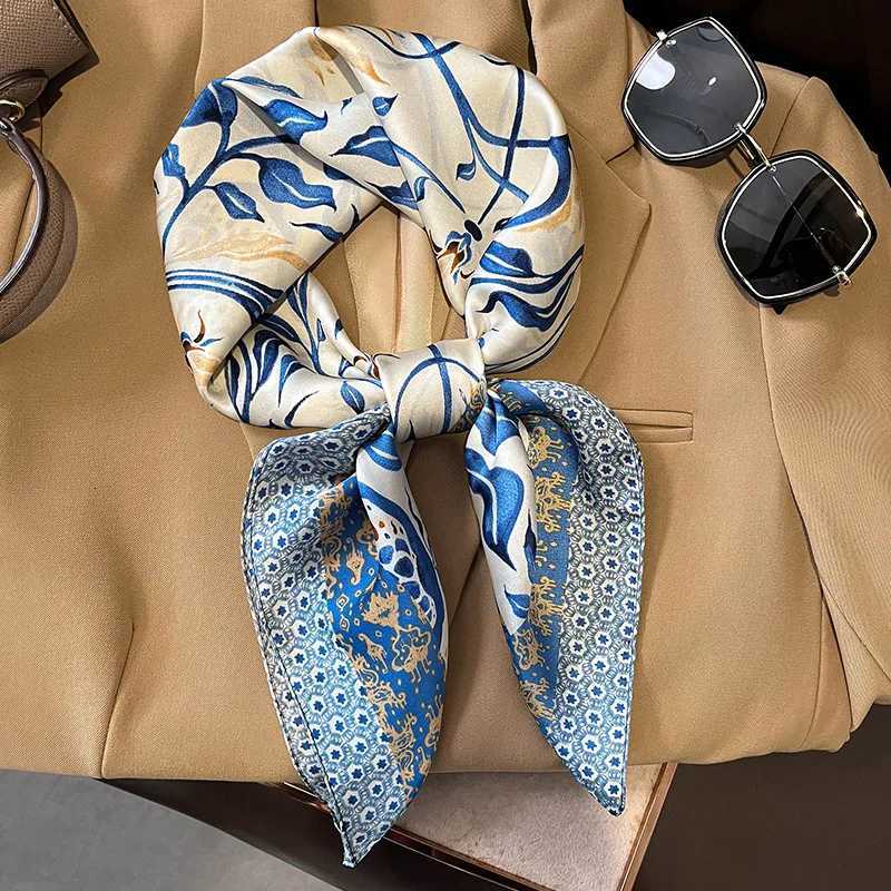 Luxury Brand Silk Square Plaid Scarf Women Satin Neck Hair Tie Band Soft work neckerchife 2021 NEW Hijab Head Female Foulard Z260330