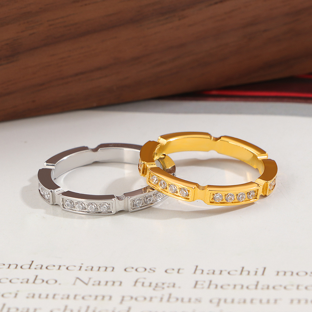 Ring Light Luxury High-End Square Zirconia Ring Inlaid Titanium Steel Ring Minimalist Trendy Fashion Couple Rings Gift