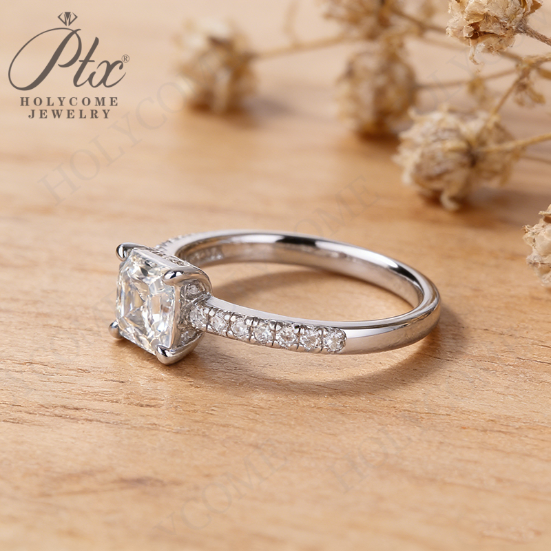 Promise Asscher cut 1ct Moissanite Simulated Diamond Ring 925 Sterling Silver Engagement Wedding Rings for Women Jewelry Christmas Gift