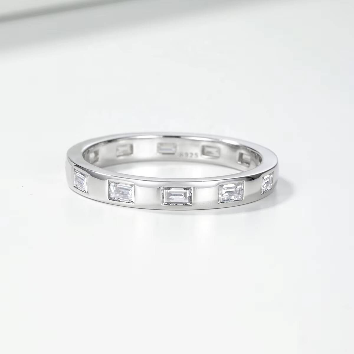 14 CTW S925 Silver Emerald Cut Moissanite Channel Set Eternity Band Ring Premium Quality Gemstone for Bridal