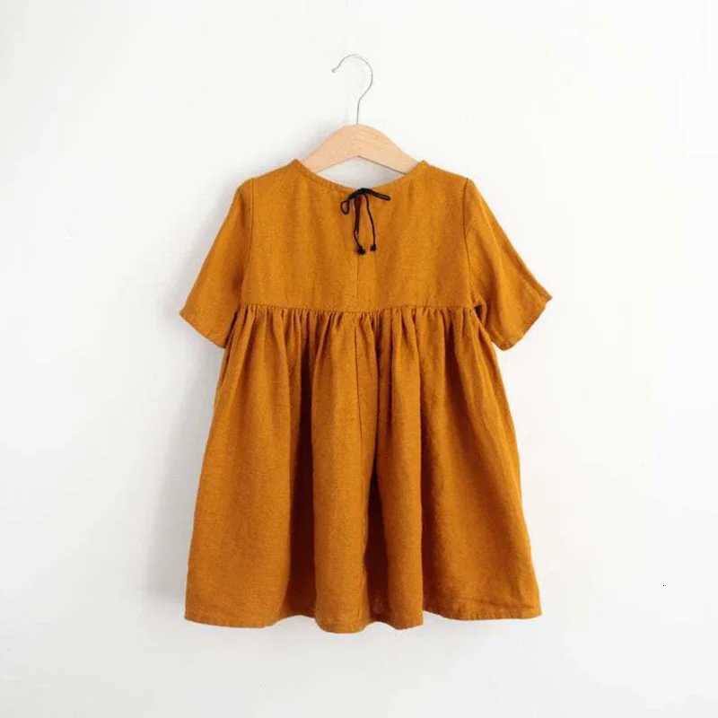 New Fashion Girls 100 Cotton Dress Solid Color Childrens Casual Short-Sleeve Pleated Dresses WT016T260330