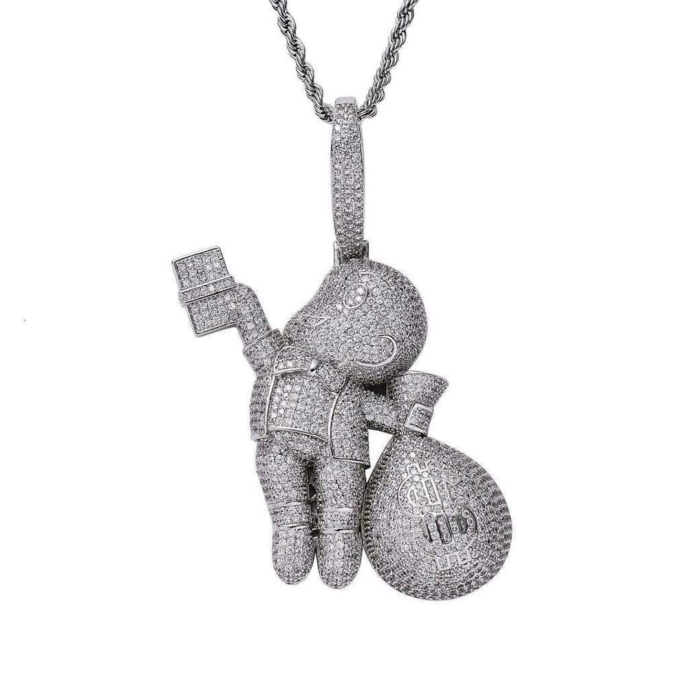 Trendy Necklace, Hip-Hop Style, Featuring Bald Boy Holding A US Dollar Bill, Micro-Inlaid With Zircon, Luxurious Street Style Pendant