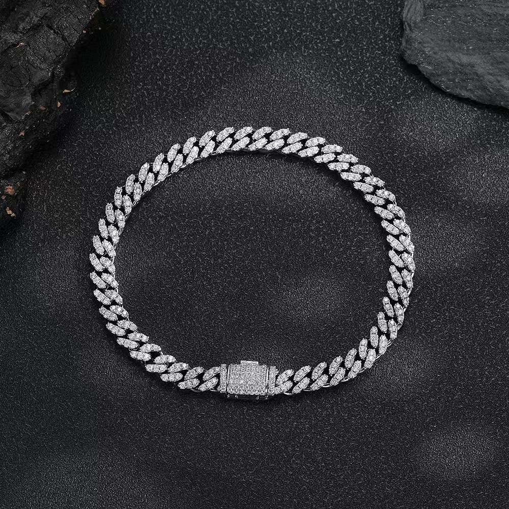 6mm White Gold Sterg Sier VVS Moissanite Dia Cuban k Chain Bracelet Iced Out Mossanite Jewelry For Men Women moissanite aaa