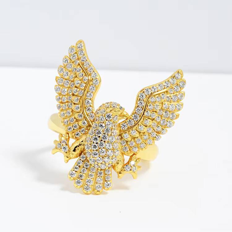 Trendy Hip Hop S925 Sterling Silver Electroplating Gold Pave Setting VVS GRA Moissanite Jewelry Mens Eagle Ring