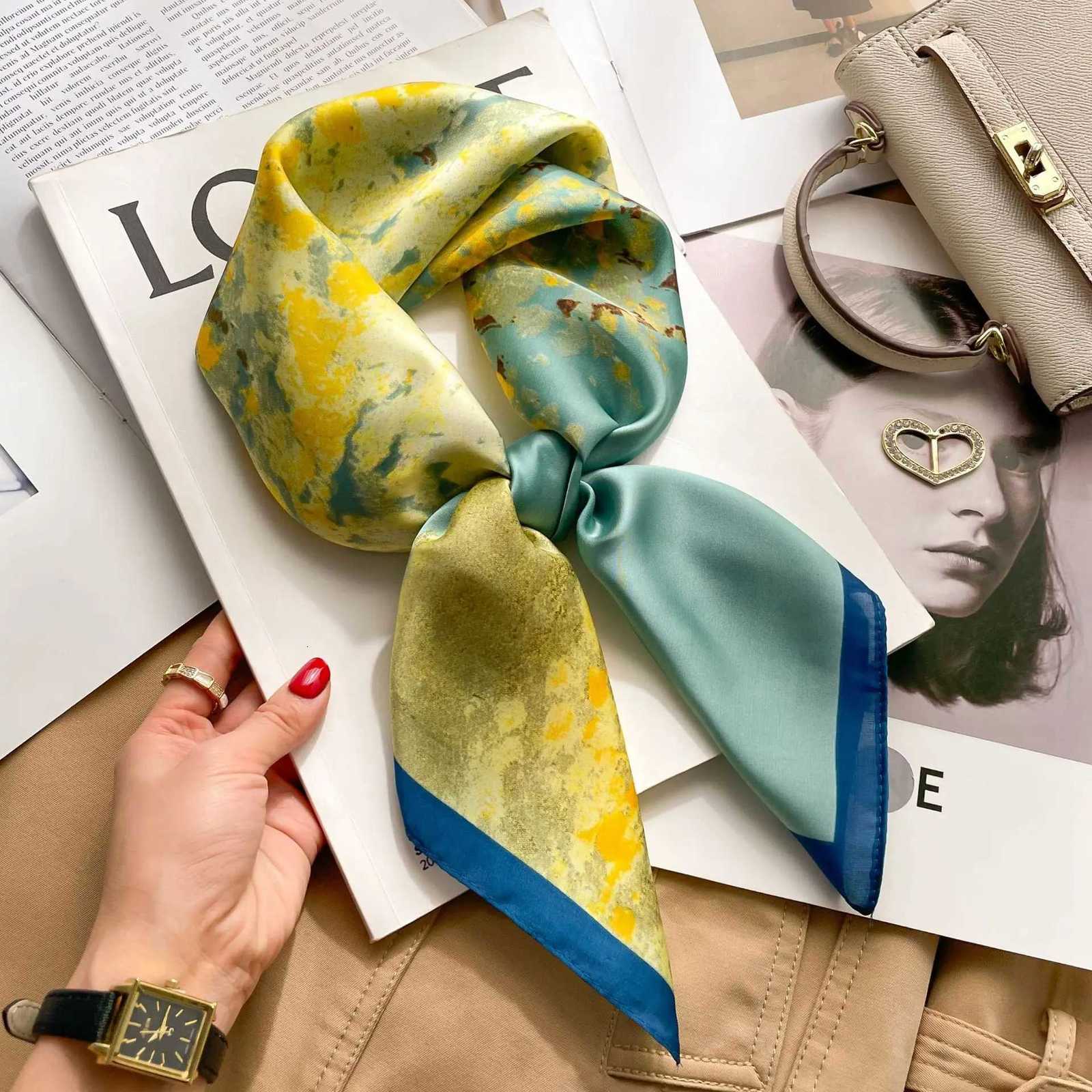 Brand Floral Print Silk Square Scarf Wen Soft Satin Kerchief Hairband Neckerchief Hijab Lady band Foard Bag Ribbon X260328