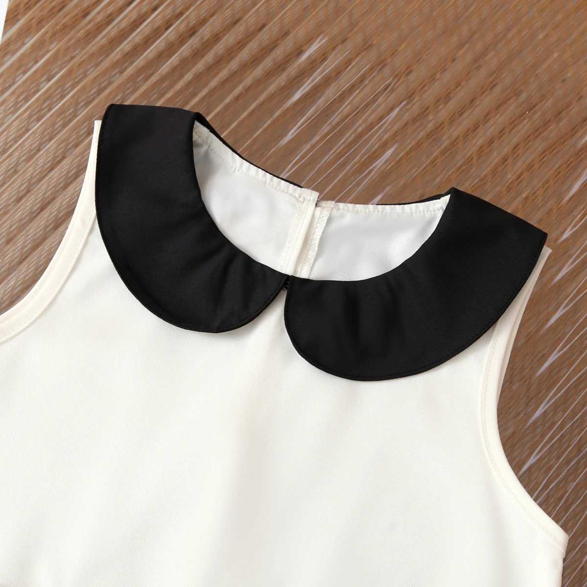 Girl Casual Dress New Fashion Doll-neckline Pocket Bowknot Sleeveless Vest Dress Cute Girls VestidosT260330