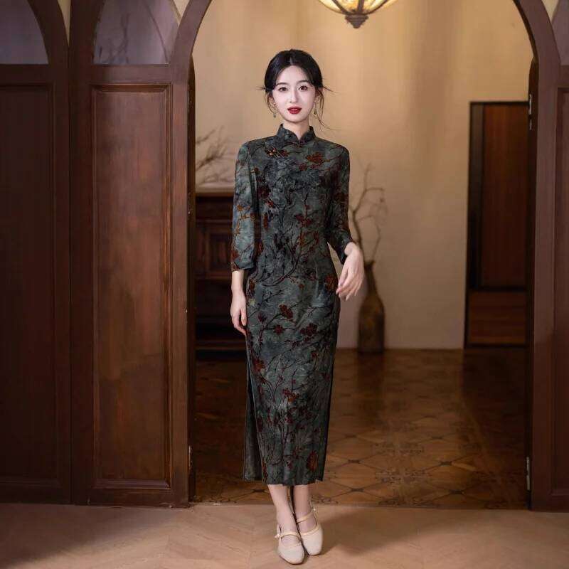 New Chinese Cheongsam Dress Autumn And Winter Good Quality Velvet Comfortable Evening Gown Modern Vintage Improve National Qipao MAKOUFEI