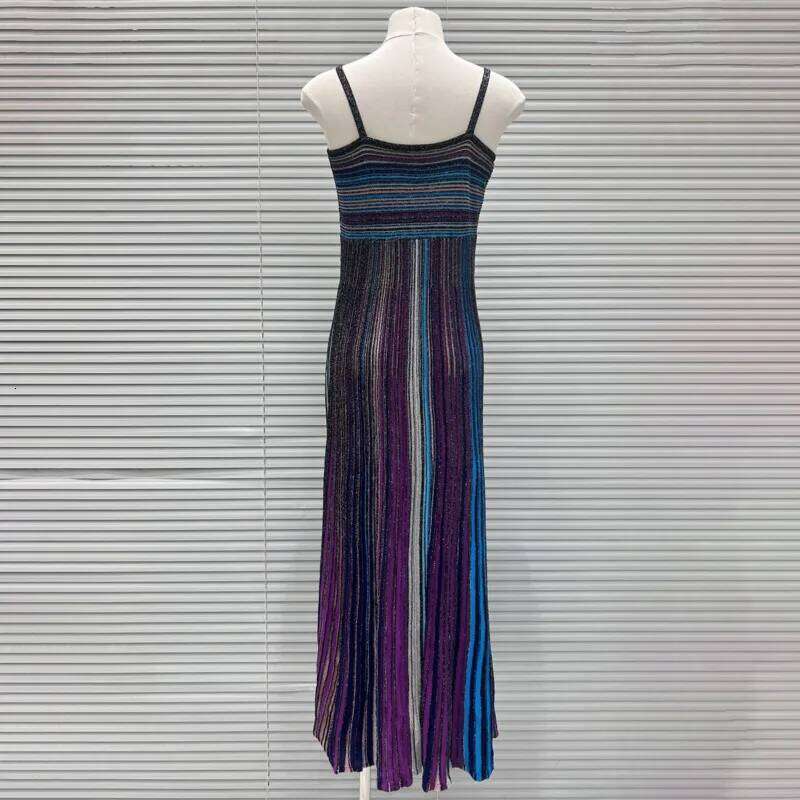Women's Summer New Fashion Design Color Striped Folded Long With Stylish And Slim Fit Strap Dress Mdng260330