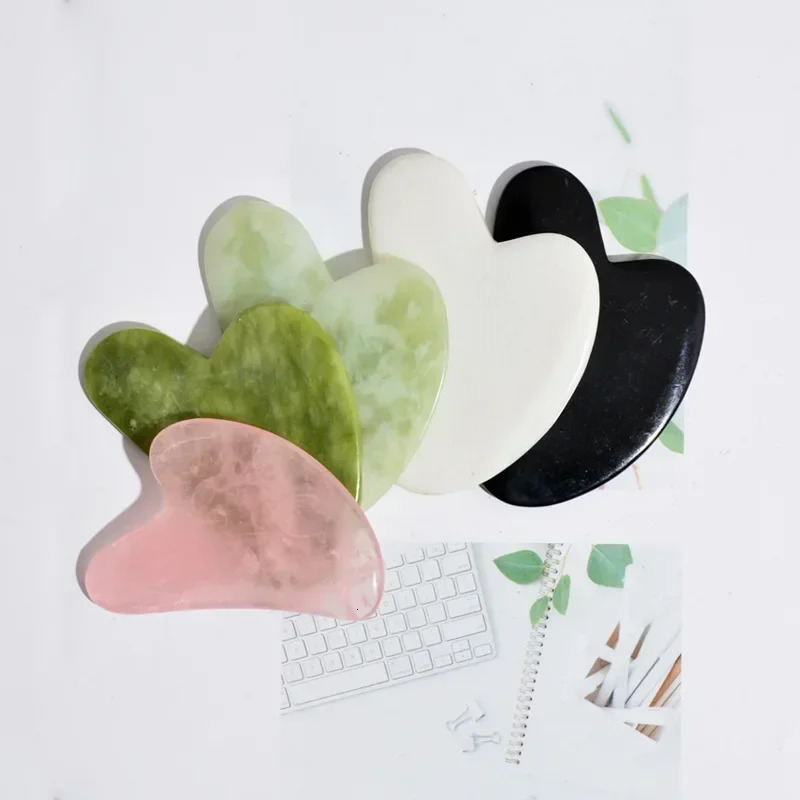 5-Color Option Heart-Shaped Jade Gua Sha Scraping Board Massage Tool - Black White Green Blue - Scraping Massager 260316