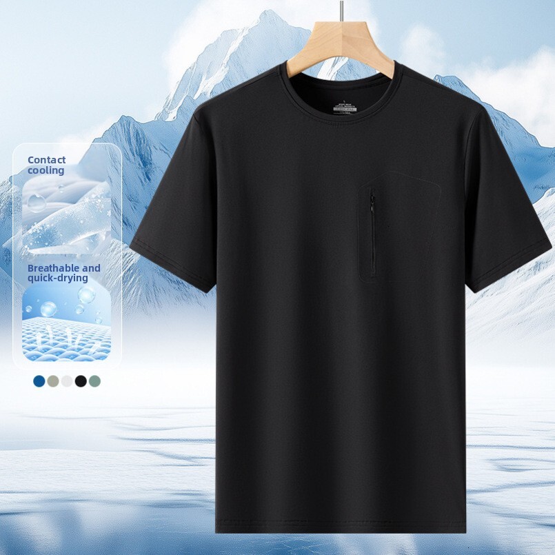 Nylon ice silk short-sleeve t-shirt, quick-drying, breathable, outdoor sports and fitness, liquid ammonia cool-touch, solid color, round-neck T-shirt 