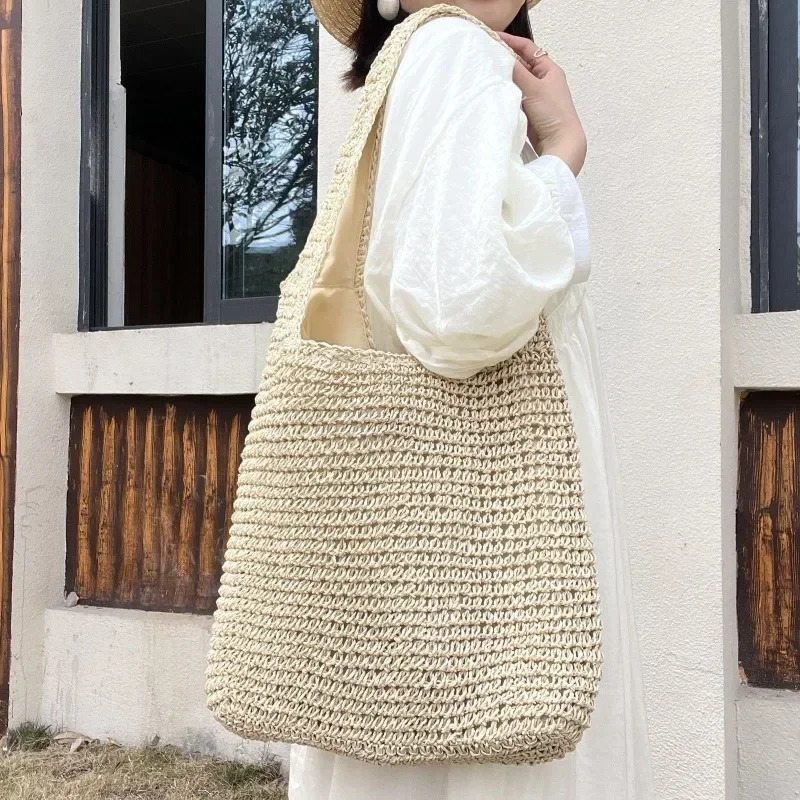 Fashion Straw Women Shoulder Bags Paper Woven Female Handbags Large Capacity Summer Beach Straw Bags Casual Tote Purses260316