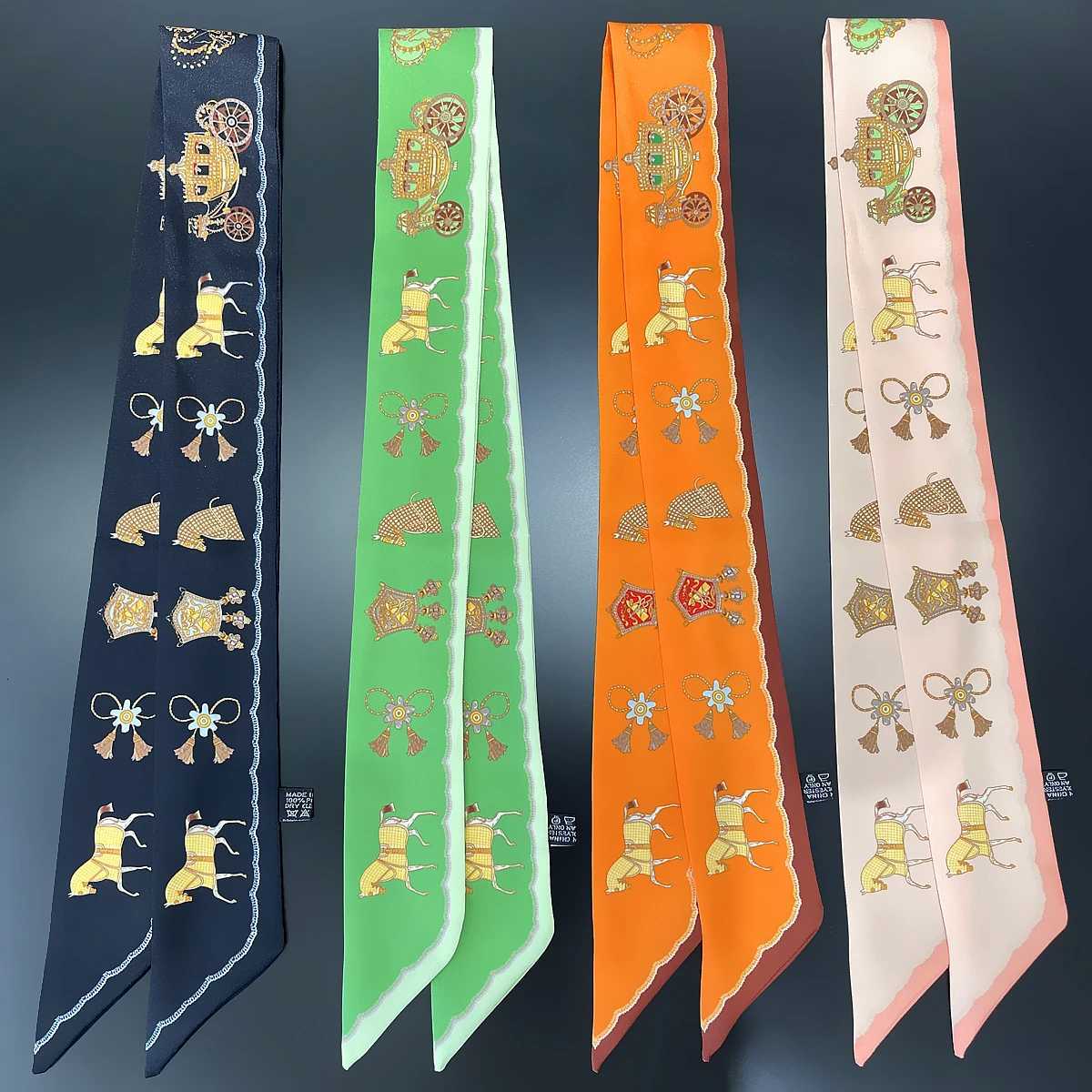 2024 Brand Design Horse Carriage Wen Scarf Luxury Silk Scarf Fashion Hair band Foard Skinny Bag Scarves Neckerchief X260328