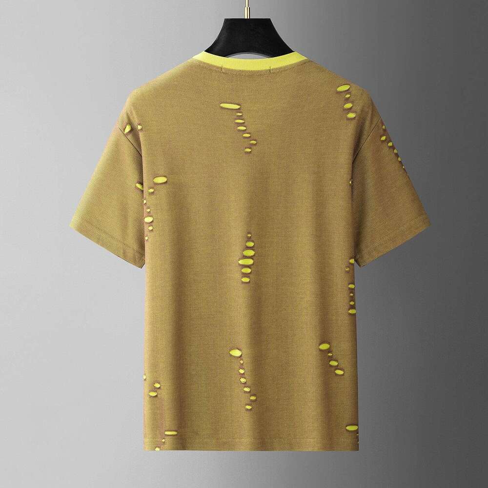 European fashion design ripped short-sleeve luxury new summer trendy embroidered T-shirt men's half-sleeve tee