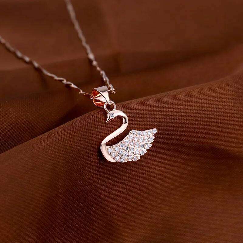 Swan Pendant Sterling Silver Necklace Dainty CZ Zircon Pendant With Crystal Tiny Swan Pendant Jewelry Adjustable Chains Wedding Birthday Party Gift Fo