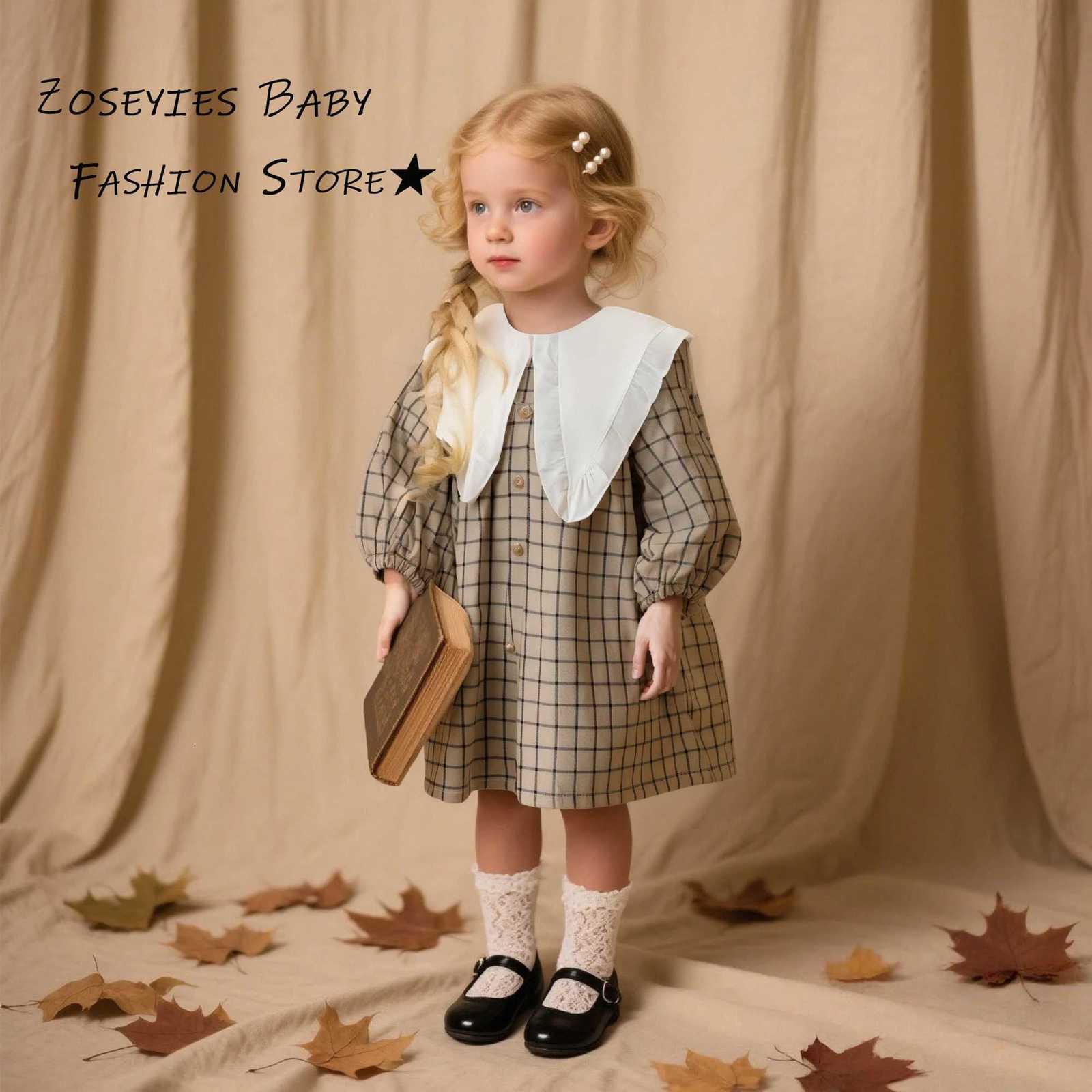Girls Dress Spring And Autumn Checkered Cotton Long-Sleeved Baby Girl Dress Cute Collared Princess Baby Dress Baby Girl ClothesT260330
