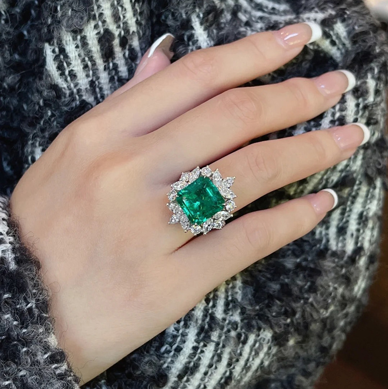 Jewlery Designer For Women Brilliant Gemstone Ins High-Grade Green Cubic Zirconia Full-Diamond Ring Micro-Inlaid Versatile And Elegant Index Finger Je