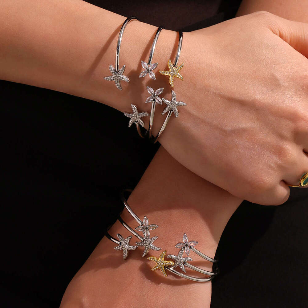 New Starfish Small Fish Full Diamond Ocean Style Series Bracelet Elegant Personality Women's Wristband Jewelry