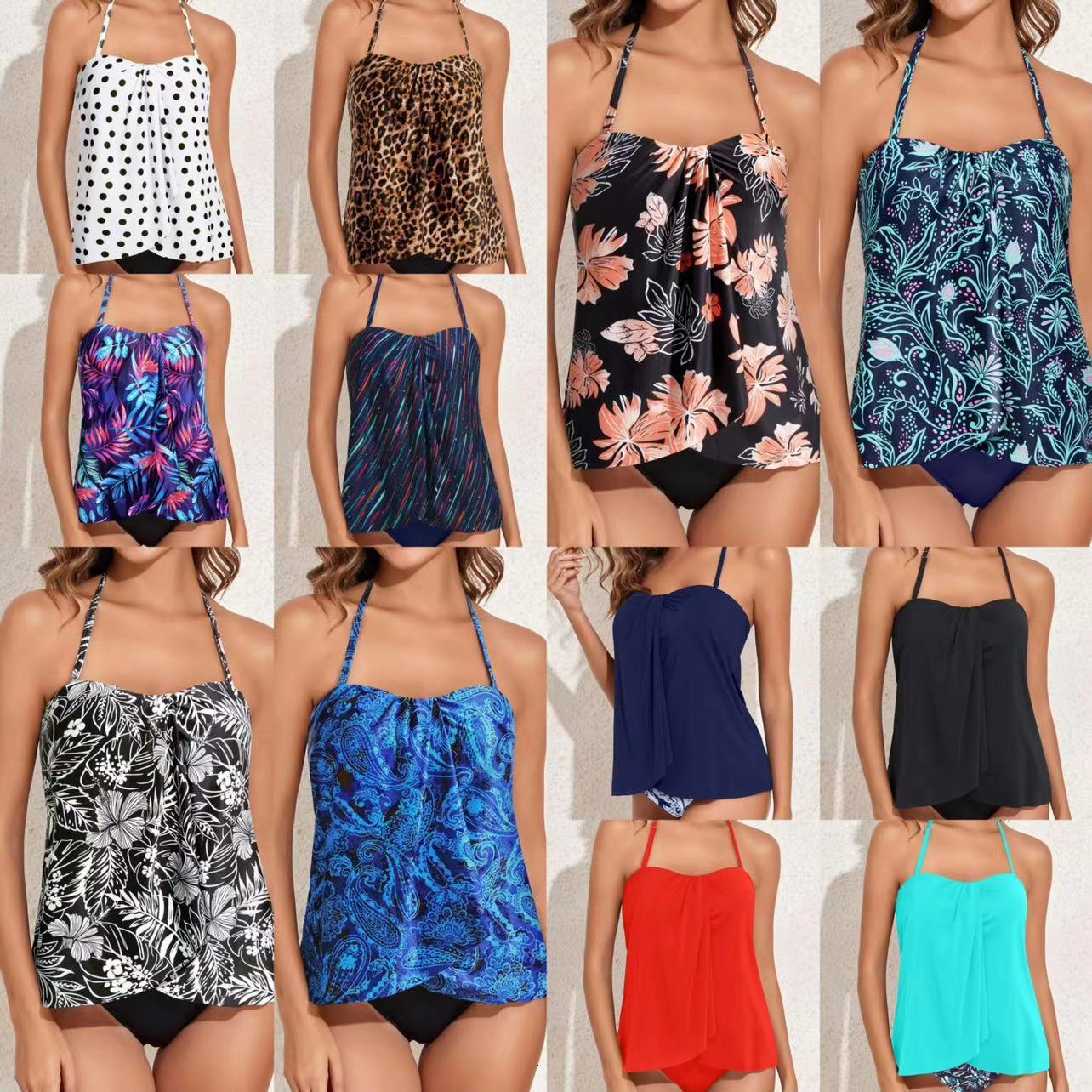 Free Shipping High Value 2026Women's High-Waisted Bikini Two-Piece Set European and American Style Ribbon Cross-Border Plus Size Swimsuit with