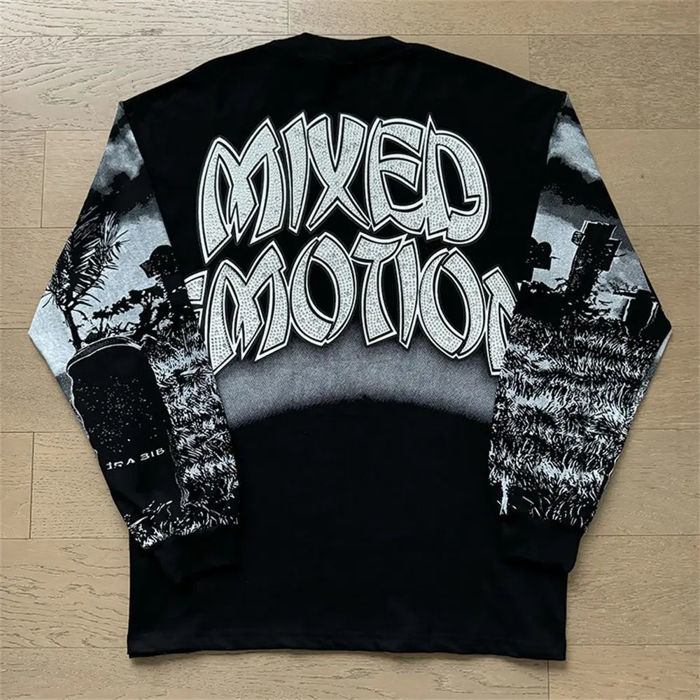 2026 MIXED EMOTION Long Sleeve T-shirt Men Women High Street Full Print Quality Crewneck Hip Hop Oversized Tops 260326