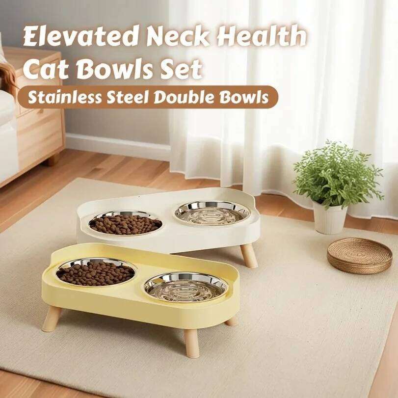 Dopamine Colorful Elevated Pet Feeder: Dual Stainless Steel Bowls with Neck Support - Fashion Food & Water Station for Pets 26W0330