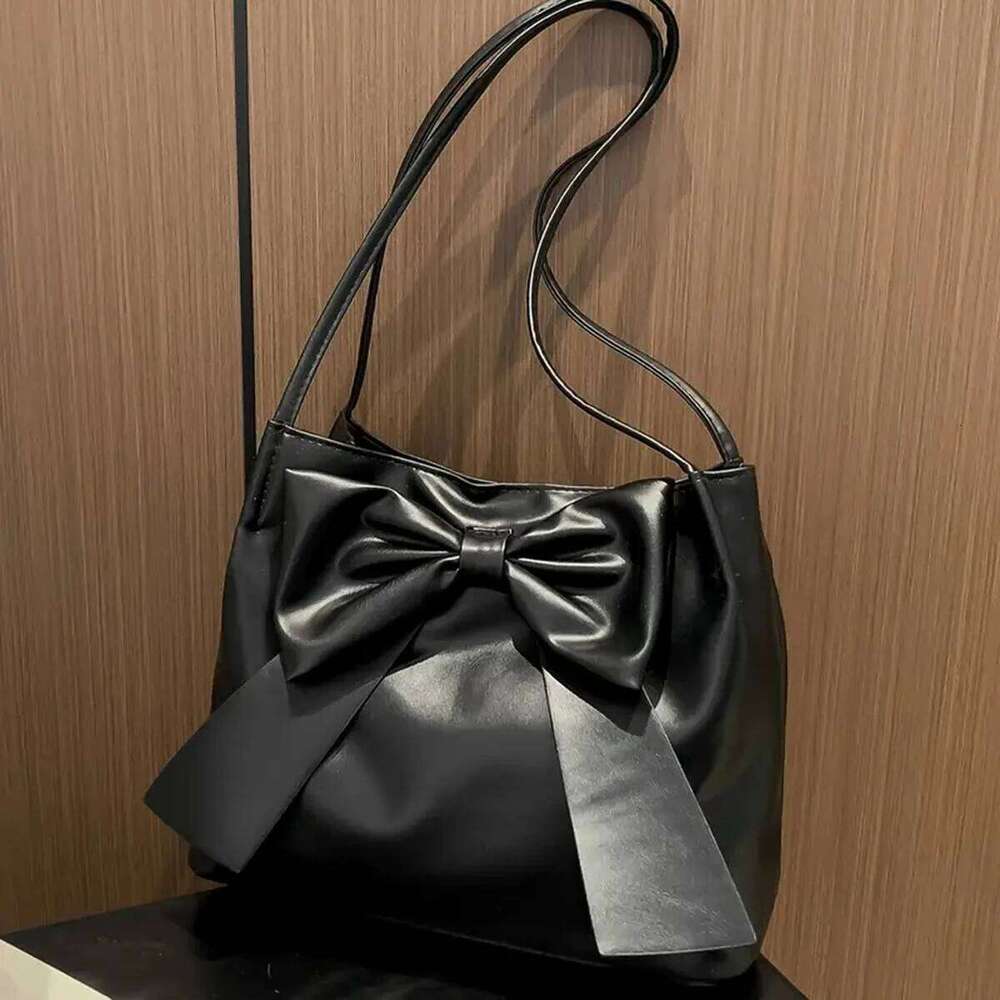 Black Fashionable Large Capacity Bowknot Tote Underarm Bag For Women Hong Kong Style Foreign And Stylish All Match Shoulder B QIBALIANGPIN