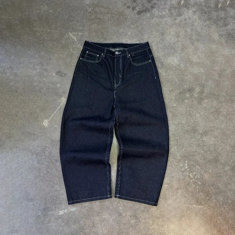 Vintage Black Denim Jeans Trendy Disc Embroidery Men And Women Wide Leg Pants Hip Hop Harajuku Streetwear Casual Baggy Jeans 260326