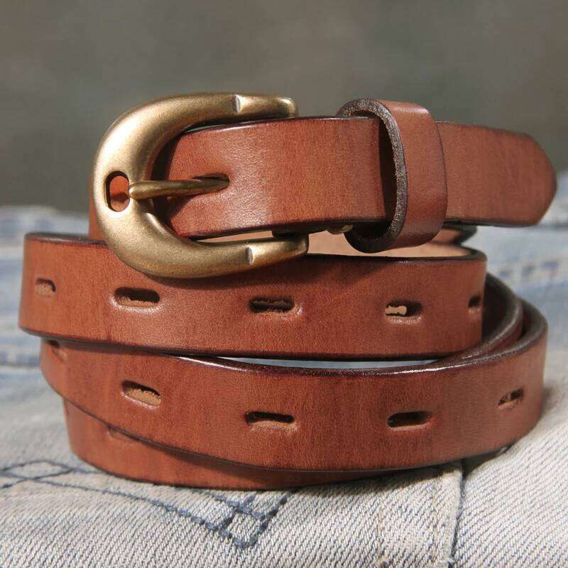 Retro Genuine Leather Women's Pure Copper Button Western Cowboy Style Brands Jeans Fashion Women Belt Chunjinqiuli
