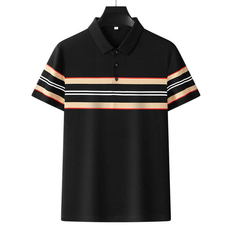 Modal Pique Cotton Summer Men's Striped Polo Shirt Business Casual Turn-Down Collar Short Sleeve T-Shirt