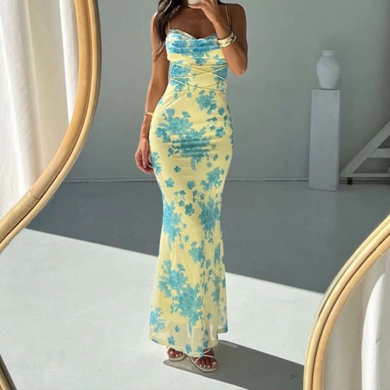 2026 Spring New Arrival: Cross-Border European American Foreign Trade Women's Clothing - Elegant and Slim-Fit Low-Neck Printed Bodycon Dress