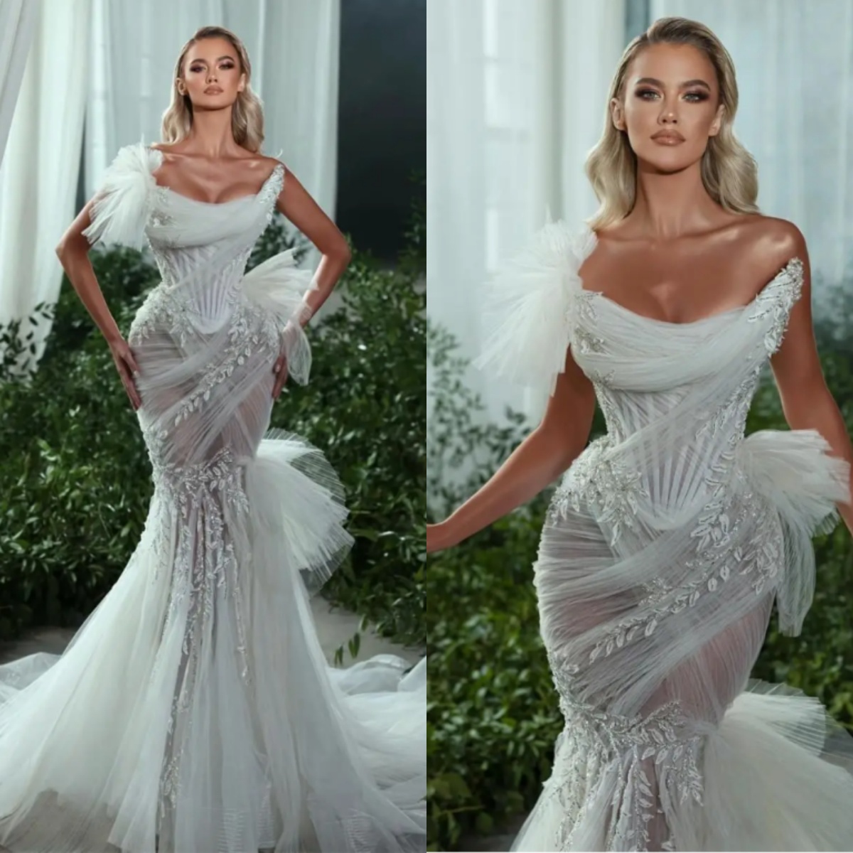 Unique Mermaid Wedding Dress Sexy Lace Appliqued Beading Sequined Illusion Bodice Bridal Gowns Beach Tulle Robes De Mariee