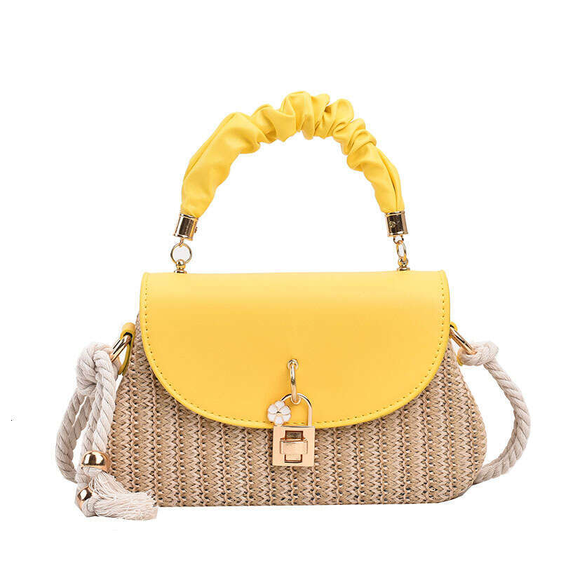 Fashionable Hand-Woven Small Square Bag, Casual Straw PU Patchwork Handbag, Trendy Shoulder And Crossbody Bag Evergwish