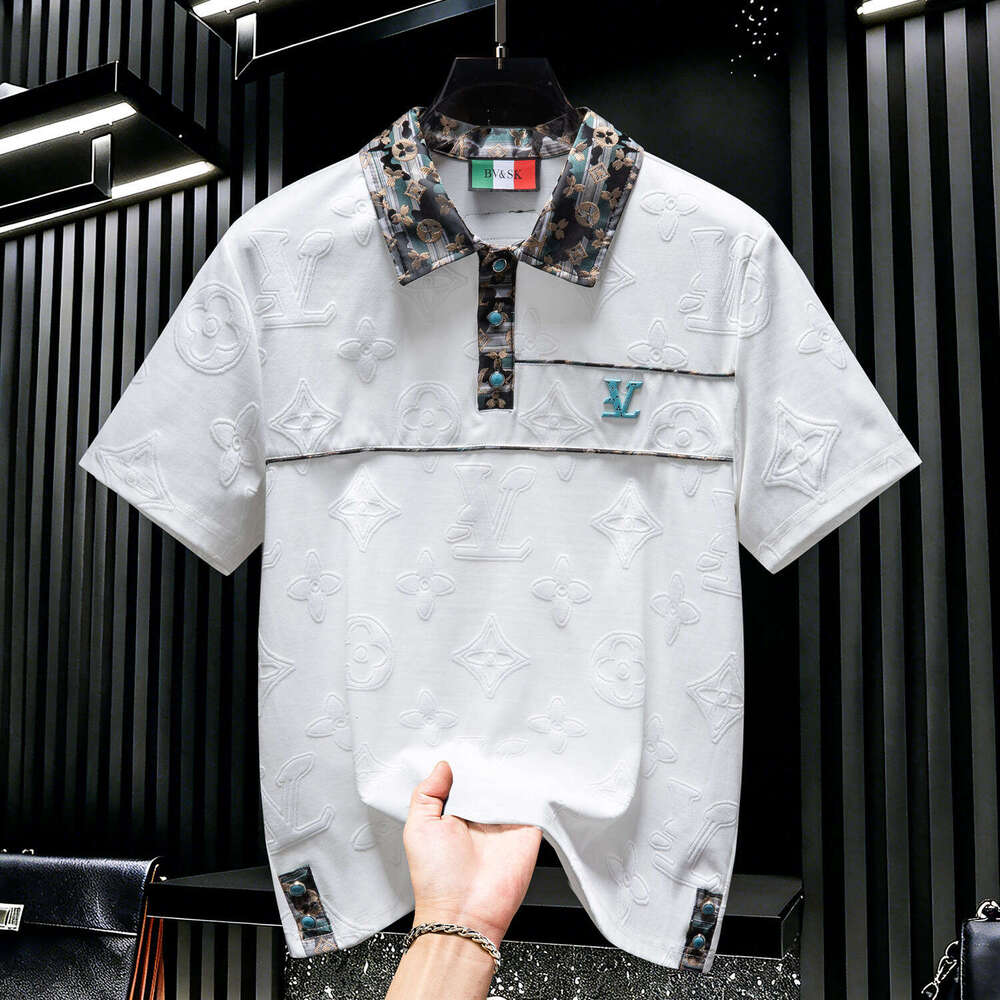 European high-end men's polo with jacquard embroidery, trendy top, 2026 summer new short-sleeve shirt