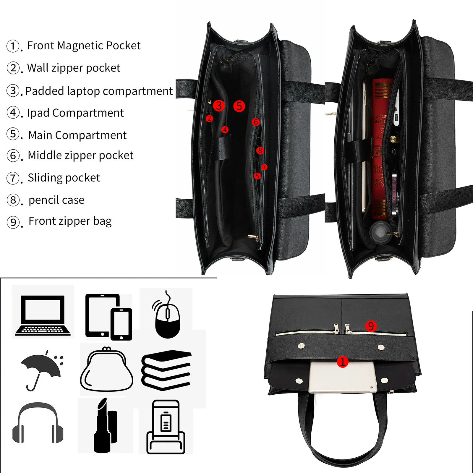 Large Capacity Laptop Tote Bag Travel Work Briefcase Shoulder Crossbody 260317
