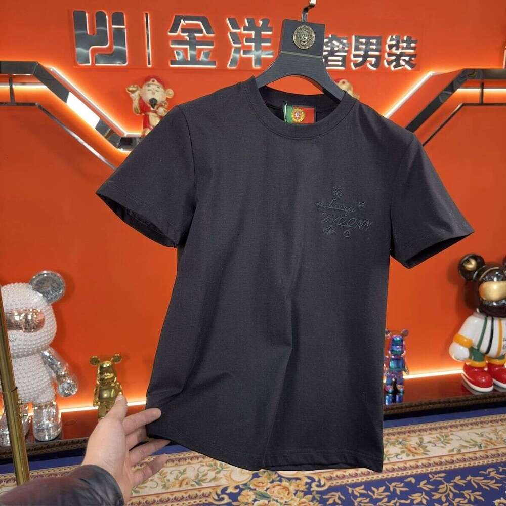 New Men's Round-Neck Embroidered Summer Casual Fashion T-Shirt, Half-Sleeve Top, Trendy Brand Versatile Short-Sleeve Shirt Asia Size