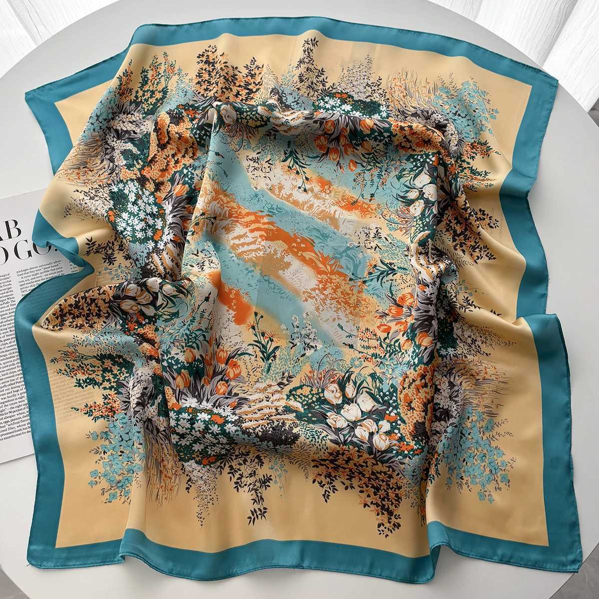 LuxuryBrand2025ChainPrintSquareSilkScarfforWenHijabHairBands70cmNeckerchiefFemSatinShawlRibbonband X260328