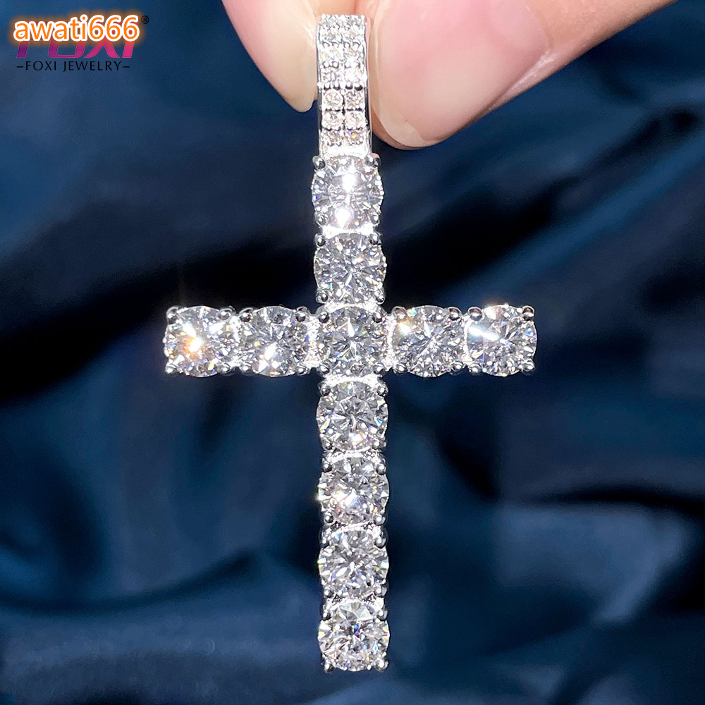 Hip Hop Rapper Mens Jewelry Bling Iced Out D Color Moissanite Cross Pendant 925 Silver 5mm Big Diamond Cross Charm Pendant Gra