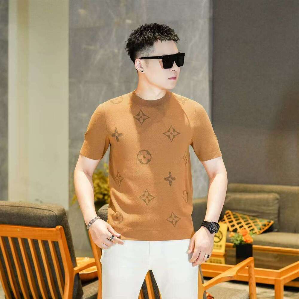 2026 New Trendy Brand T-Shirt Round Neck Fashionable Print Slim Fit Versatile Casual Korean Style Short Sleeve Mens T-Shirt