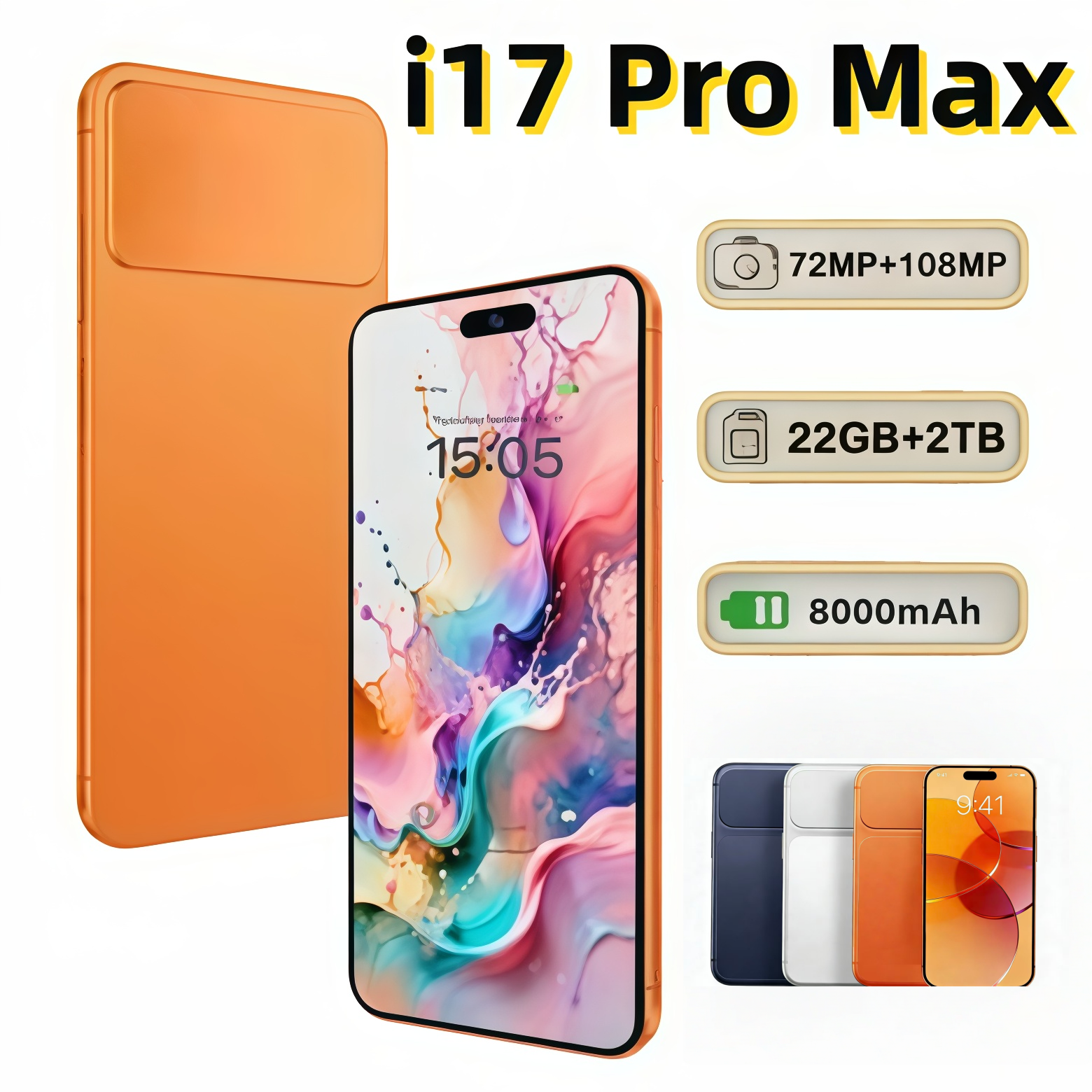 i17 Pro Max Unlocks Phone Large Screen 16GB+1TB 5G Long Term Battery Facial Unlock Dual SIM Cards US Version Smartphone GPS International Phone