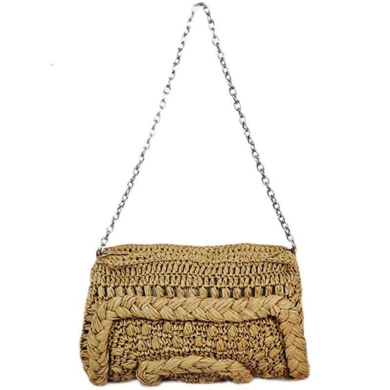 Chinese Embroidery New Soft Woven Straw Handmade Women Casual Chain Shoulder Summer Bohemian Beach Vocation Travel Envelope Bag Clutch Bags