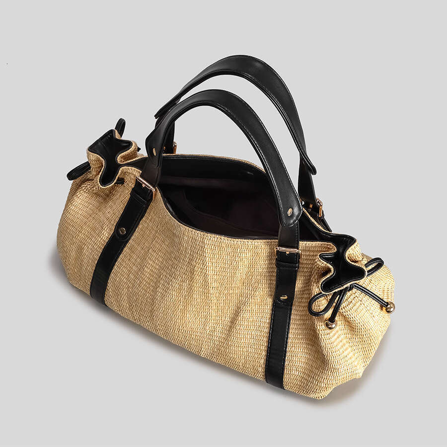 Pleated Drawstring Straw Tote New Vacation Beach Bag Women Large Capacity Woven Handbag
