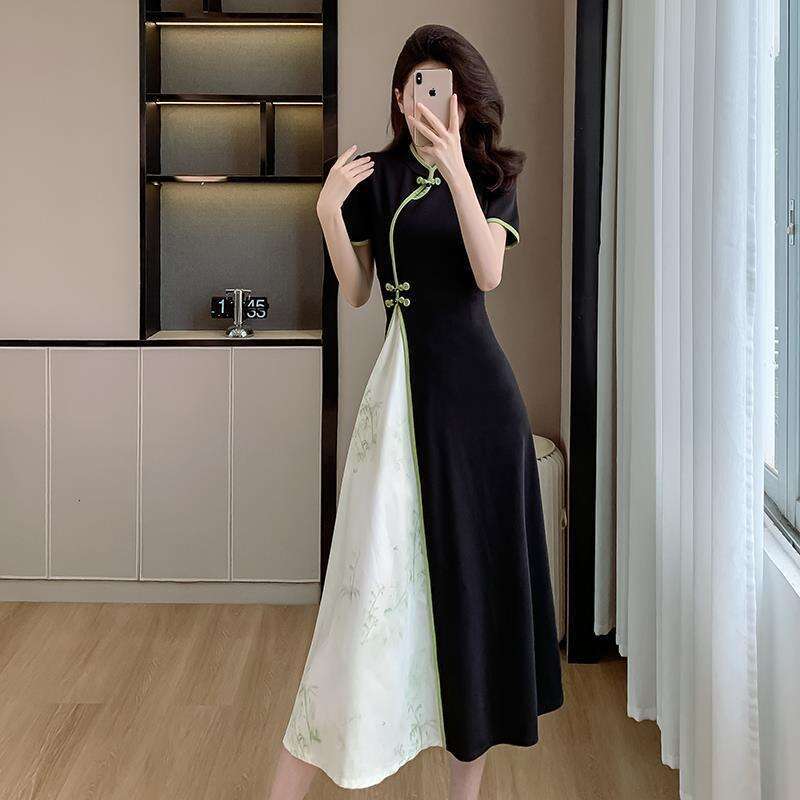 The 2026 Summer New Model: Chinese-Style Zen-Inspired Retro Modified Cheongsam, Faux Two-Piece, Waist-Cinching, Slimming, Long Dress Qipao Hanfu Silk