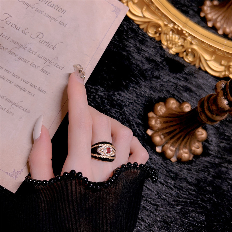 Jewlery Designer For Women New Vintage French Retro Glaze Piano Lacquer Enamel Eye-Shaped Exquisite Open Ring