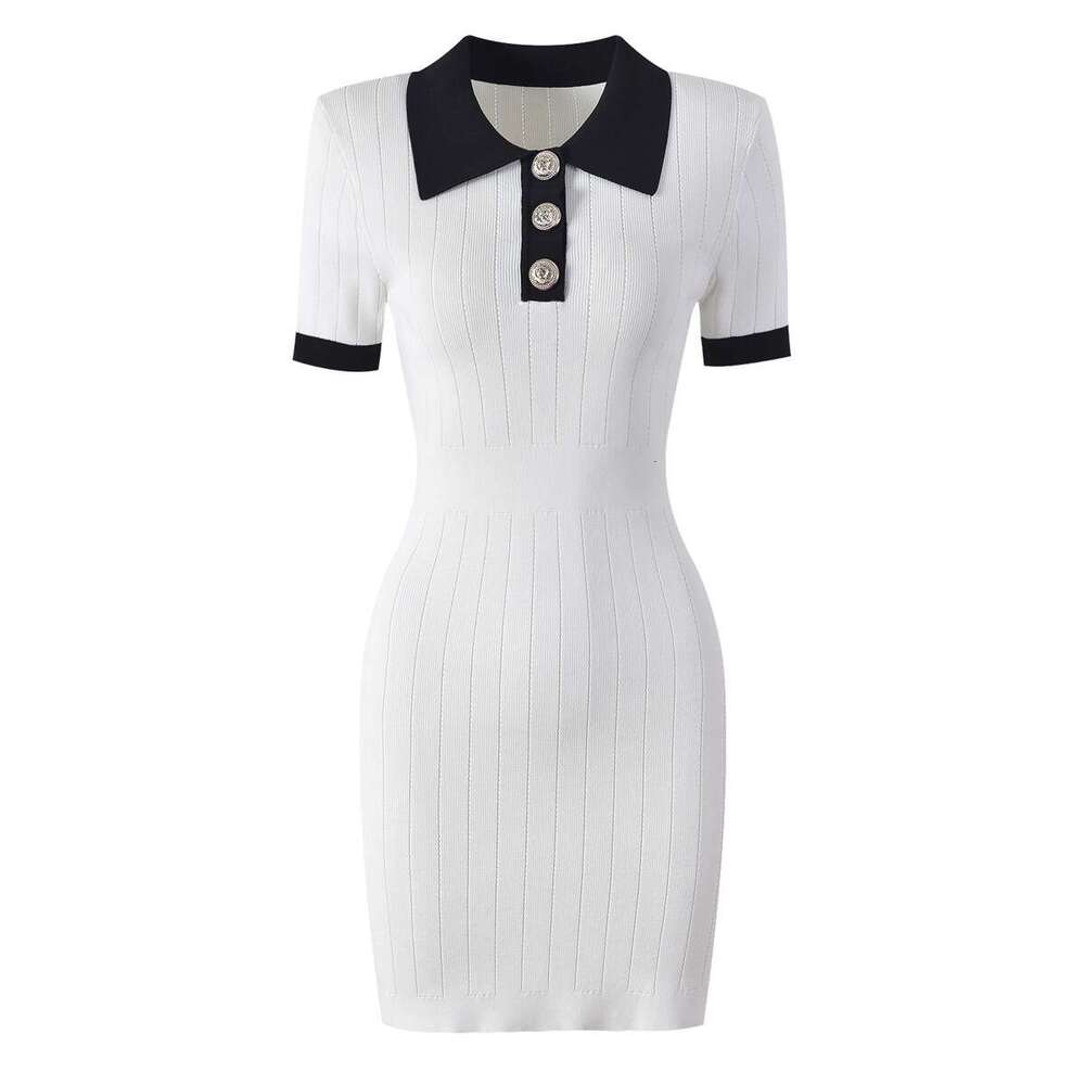 Summer and autumn new designer European and American fashionable high-quality knitted X21 lapel slim fit women's short sleeved dress