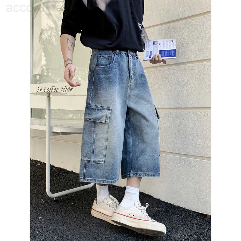 New Mens Cargo Shorts Summer Breathable Cotton Blend Casual Denim 7-Point trousers Minimalist Streetwear Urban Fashion Trousers H260330